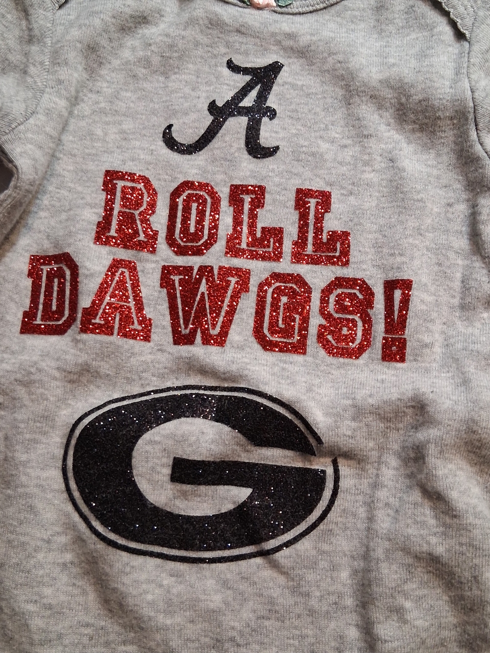 Girls Gray 'Roll Dawgs!' Long-Sleeve Baby Bodysuit - Gray/Red/Black Pink Flower - Picture 2 of 4